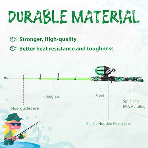 WIDDEN Kids Fishing Pole, Portable Telescopic Kids Fishing Poles for Boys and Girls, Fishing Rod and Reel Combo Kit with Tackle Box, and Fishing Net, Best Fishing Pole for Toddler Youth - color: GREEN