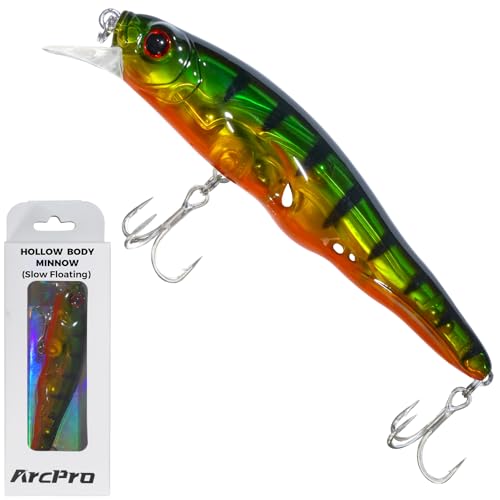 Topwater Fishing Lures -Hard Swimbait,3 8/9in 1/2oz Floating Lure with Hollow Cavity for Scent Attractant, for Bass,Pike,Trout,Freshwater & Saltwater - color: Emerald Bass