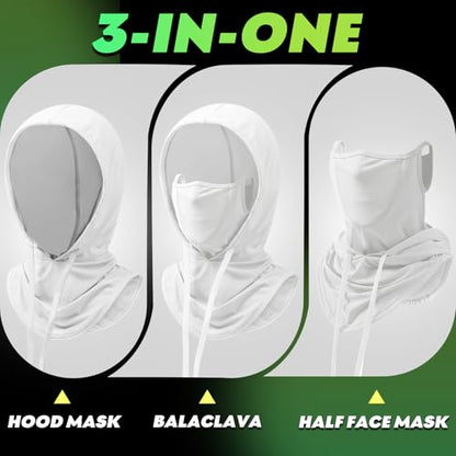 3 in 1 Summer Cooling Balaclava Hood Face Mask with Ear Loops Men Women Sun UV Protection Breathable Full Head Cover - color: White