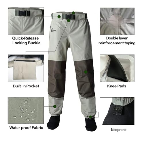 8 Fans Mens Womens Waist Waders,3-Ply Durable Breathable Waterproof Stockingfoot Insulated Wading Pants for Fishing Kayaking - size: Small