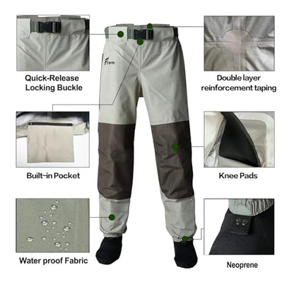8 Fans Mens Womens Waist Waders,3-Ply Durable Breathable Waterproof Stockingfoot Insulated Wading Pants for Fishing Kayaking - size: Small