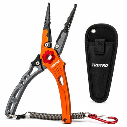 LureLite Pro Aluminum Fishing Pliers-Saltwater-Suitable Split Ring Tools with Fish Hook Remover- Fly Fishing Pliers with Braid Cutters, Sheath & Lanyard-Ideal Gifts for Men in Fishing