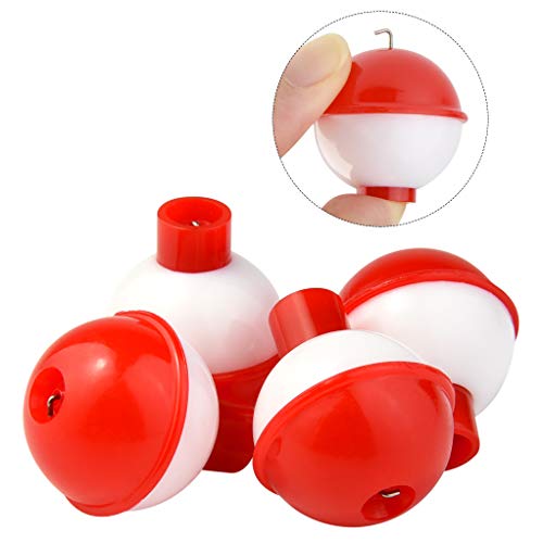 50 PCS Round Fishing Bobbers 1 Inch Float Bobbers Push Button - Red and White ABS Material