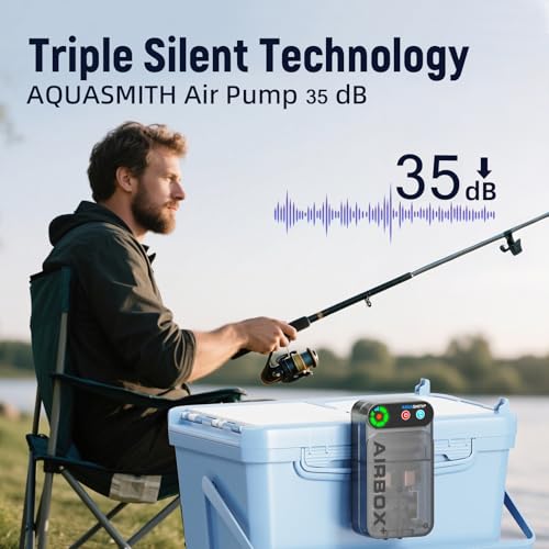 AQUASMITH Live Bait Aerator,Ultra-Long Battery Life,Rechargeable Aquarium Air Pump 4w/64GPH(3000mAh Dual Hole) IPX4 Magnetic Charging Design,Suitable for Fishing Enthusiasts,with Hose and Stone - size: Large
