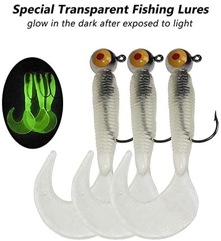Soft Plastic Fishing Lures Grub Lures Jig Head Hooks Kit Crappie Jigs Grub Tail Worm Lure Tube Baits for Bass Trout Crappie Panfish Saltwater Freshwater Fishing - color: 17pcs Kit