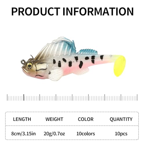 Soft Fishing Lures for Bass: Premium Pre-Rigged Jig Head Paddle Tail Swimbaits for Freshwater and Saltwater - color: 10pcs Weedless Hook