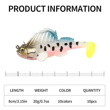 Soft Fishing Lures for Bass: Premium Pre-Rigged Jig Head Paddle Tail Swimbaits for Freshwater and Saltwater - color: 10pcs Weedless Hook