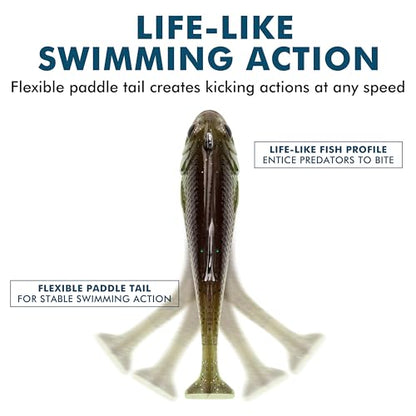 Pre-Rigged Soft Fishing Lures, Easy Catch Swimbaits for Bass Trout | Paddle & Curly Tail, Swim Baits for More Bites, Freshwater & Saltwater Fishing Bait, Crappie Walleye Pike Lures, Value Pack - color: A1-2.75"-0.4oz