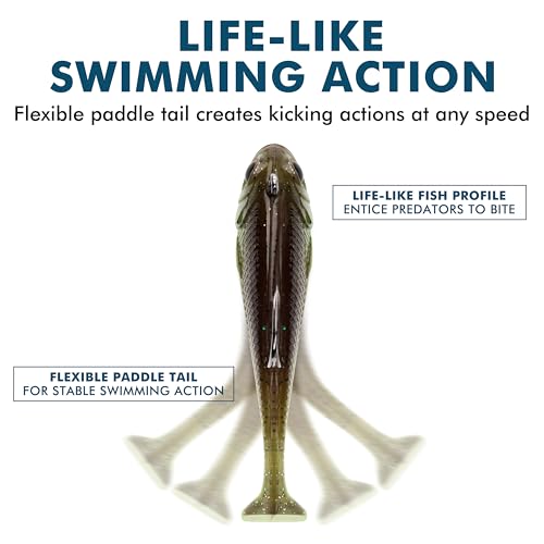 Pre-Rigged Soft Fishing Lures, Easy Catch Swimbaits for Bass Trout | Paddle & Curly Tail, Swim Baits for More Bites, Freshwater & Saltwater Fishing Bait, Crappie Walleye Pike Lures, Value Pack - color: A1-2.75"-0.4oz