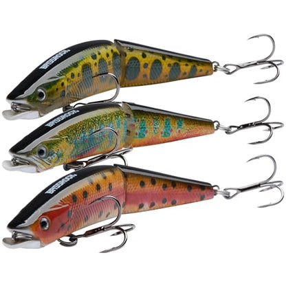BASSROCK Minnow Swimbait Bass Trout Fishing Lure with Movable Lip Hard Bait 3.5” 1/2oz - color: 3-Pack in 3 colors (GLR)