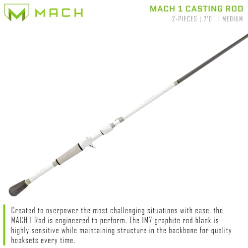 Lew's MACH 1 Casting Fishing Rod, 7-Foot, 2-Piece IM7 Graphite Rod with Medium Power and Moderate-Fast Action, Winn Dri-Tac Split-Grip, Graphite Skeletal Reel Seat, White/Black/Green