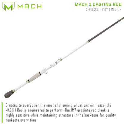 Lew's MACH 1 Casting Fishing Rod, 7-Foot, 2-Piece IM7 Graphite Rod with Medium Power and Moderate-Fast Action, Winn Dri-Tac Split-Grip, Graphite Skeletal Reel Seat, White/Black/Green