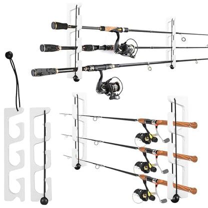 Horizontal Fishing Rod Holder, White Plastic Wall Mounted Fishing Rod Rack, Fishing Pole Holders for Boat, Garage, Pack of 2