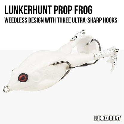 LUNKERHUNT - Frog Bait for Bass Fishing | Soft Hollow Body Weedless Frog for Bass Fishing and Trout | Weedless Realistic Bait Frog Lure, Freshwater with Sharp Hooks Lures and Double Propellers Feet - style: Pearl