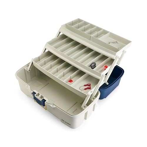 Plano Three-Tray Tackle Box Striper Kit, Blue/Grey, Rust-Proof Brass Latch, Top-Access Tray Compartments with Deep Storage, Made in the USA, Portable Fishing Gear Storage Organizer - style: Striper