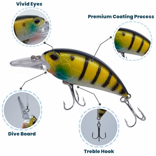 Bestac Fishing Lures Hard Bait Deep Diving Swimbait Crankbait Topwater Lures with Treble Hooks 3D Eyes for Bass Trout Freshwater and Saltwater Depth 1-1.5m Weight 14.5g - color: #3