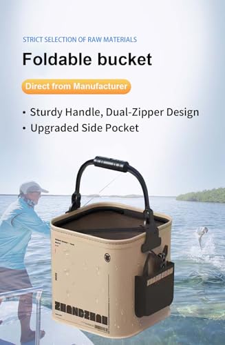 3.7 Gallon Collapsible Fishing Bucket - Live Bait Bucket w/Aerator Pocket | Heavy-duty EVA, 100% leakproof. Built-in aerator pocket & mesh lid. Perfect for live fish, kayak fishing, and camping. - size: 3.7 Gallon (14L)