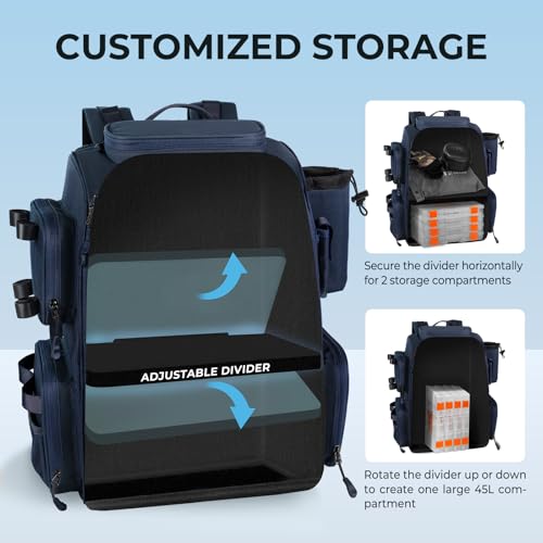 KastKing Bait Boss Fishing Tackle Backpack with Rod Holders-4 Tackle Boxes-Rain Cover,Storage for Fishing Gear - color: G: Blue (Aluminum Back Support System)