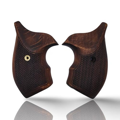 J Round Revolver Grips Compatible with S&W, Real Wood Gun Grips fits Smith & Wesson J Frame Round Butt .38 Special and 9mm Revolvers/Screw Included - color: Checkred - Brown, size: Beech Wood