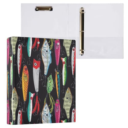 3 Ring Binder 1.5 Inch Colorful Fishing Lures Three Ring Binder Cute Binder with 3 Storage Pockets for Women School Office Supplies