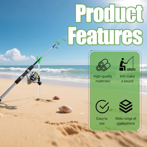6 Packs Extendable Fishing Rod Holder for Ground Rack, Adjustable Fishing Pole Holders Spike Stand with 12 Alarm Bells Telescopic for Bank Sand Beach