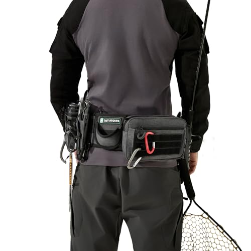 Wading Fishing Belt with Rod Holder and Tackle Pouch, Grey | Hands Free for Lure, Lumbar Support, Waists 32 to 61 Inches, Modular Detachable, Pliers Holster, Water Bottle Holder - color: Grey