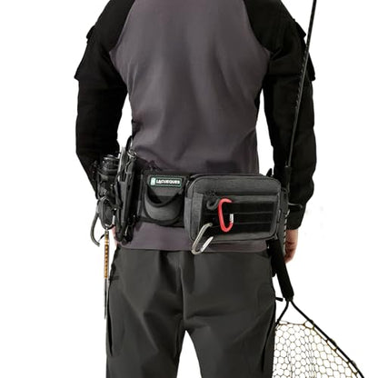 Wading Fishing Belt with Rod Holder and Tackle Pouch, Grey | Hands Free for Lure, Lumbar Support, Waists 32 to 61 Inches, Modular Detachable, Pliers Holster, Water Bottle Holder - color: Grey