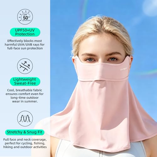 UPF 50+ Sun Protection Face Mask with Neck Coverage, UV Face Mask for Outdoor Activities, Unisex Breathable Sun Mask - style: Pink