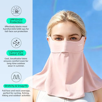 UPF 50+ Sun Protection Face Mask with Neck Coverage, UV Face Mask for Outdoor Activities, Unisex Breathable Sun Mask - style: Pink