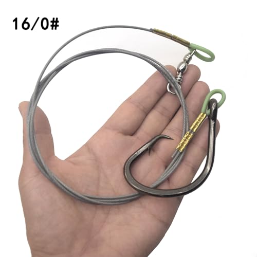 Heavy-Duty Big Game Fishing Rig 300lb Bite Proof Braided Stainless Bite Leader with Circle Hook 16/0 14/0 12/0，Saltwater Deep Sea Bottom Grouper Shark Tuna Catfish&Monster Fish (16/0)