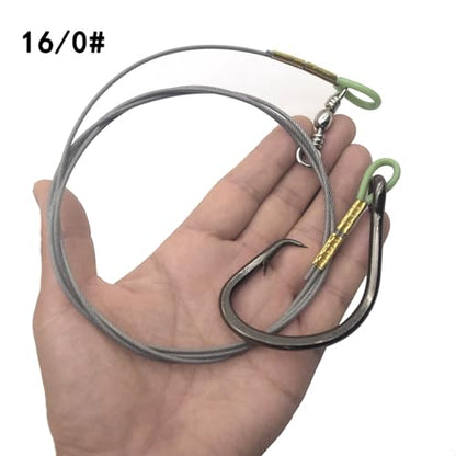 Heavy-Duty Big Game Fishing Rig 300lb Bite Proof Braided Stainless Bite Leader with Circle Hook 16/0 14/0 12/0，Saltwater Deep Sea Bottom Grouper Shark Tuna Catfish&Monster Fish (16/0)
