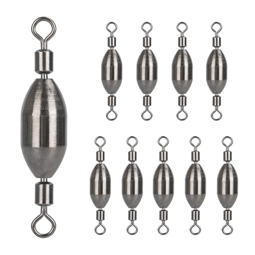 THKFISH Brass Fishing Sinker Swivel, 5 Size Trolling Sinkers Swivel Weights Quick Set Up Lead Fishing Sinker with Inner Swivel Rolling for Fishing Saltwater Freshwater,1/32-1/2 OZ - size: 1/4OZ-10PCS