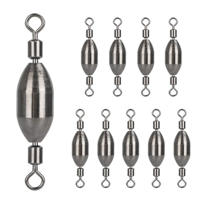THKFISH Brass Fishing Sinker Swivel, 5 Size Trolling Sinkers Swivel Weights Quick Set Up Lead Fishing Sinker with Inner Swivel Rolling for Fishing Saltwater Freshwater,1/32-1/2 OZ - size: 1/4OZ-10PCS