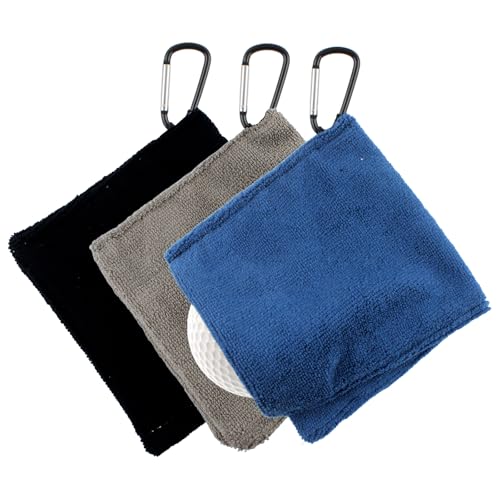 3PCS Golf Ball Towel Small Pocket Towel with D Clip Fast Drying Easy Clean Portable Golf Ball Cleaner Pouch Outdoor Accessories for Beginners Men Women