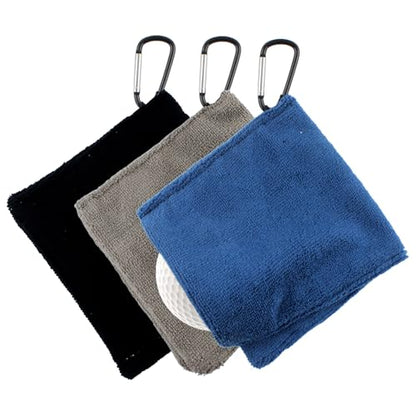 3PCS Golf Ball Towel Small Pocket Towel with D Clip Fast Drying Easy Clean Portable Golf Ball Cleaner Pouch Outdoor Accessories for Beginners Men Women