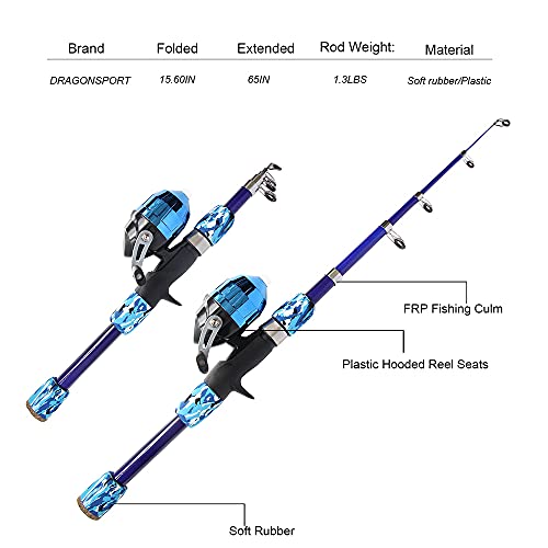 Kids Fishing Pole Spincast Youth Fishing Pole Tackle Box - with Net,Travel Bag,Rod and Reel Kit for Boys and Girls, Youth or Beginner’s - color: Blue