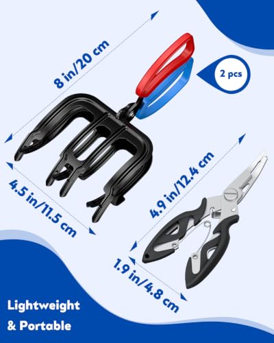 Pawfly Fish Grippers & Fishing Pliers, Fish Grabber Tool, Split Ring Pliers | Non-Slip 3 Claw Fish Control Clamps for Most Freshwater Fish, Metal Fish Hook Remover, Multifunctional Fishing Gear - size: 2pcs 3 Claw+Lure pliers