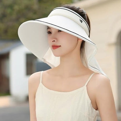 Sun Visor Hats for Women Wide Brim UPF 50+ UV Sun Protection Visor Hats Casual Adjustable Roll up Summer Beach Caps - color: B-white