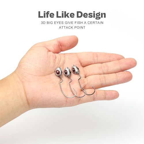 OJY&DOIIIY Fish Eye Swimbait Jig Heads, 12/20 Pack Weighted Hooks for Texas Rig or Ned Rig Fishing 1/8 3/16 1/4 3/8 oz - style: 1/8oz, 1/0, 20 Pack