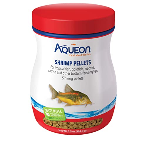 Aqueon Shrimp Pellets Sinking Food for Tropical Fish, Goldfish, Loaches, Catfish and Other Bottom Feeding Fish, 6.5 Ounces | Nutritious Sinking Pellets for Loaches, Catfish, Goldfish, Supports Immune Health, Won't Cloud Water, 6.5 Oz - size: 6.5 Ounce (Pa