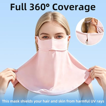 UPF 50+ Sun Protection Face Mask with Neck Coverage, UV Face Mask for Outdoor Activities, Unisex Breathable Sun Mask - style: Pink