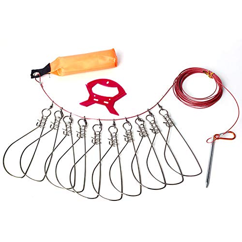 Fish Stringer, Fishing Stringer Clip Live Fish Lock, with High Strength Snaps/Buckles, Big Fish Wire Rope Cable Fishing Holder Kit with Float and Plastic Handle - style: 5M-10 buckles