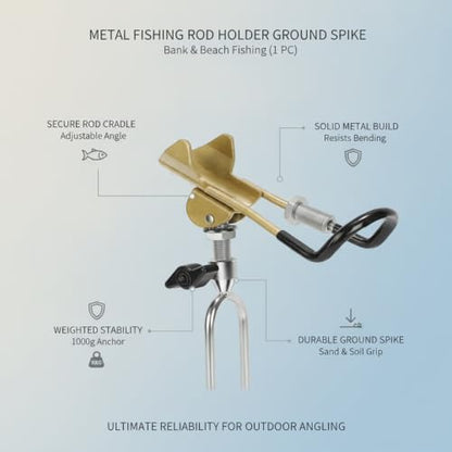 Beach and Bank Fishing Setup: Silver Metal Ground Spike Rod Holder for Sand or Soil (1 Piece)