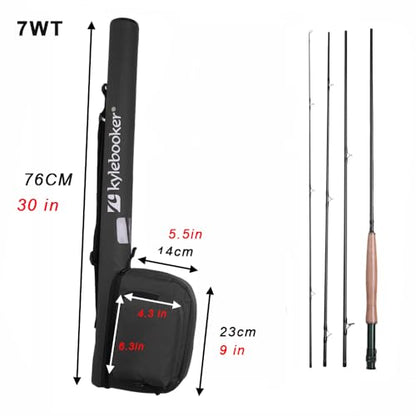 Kylebooker Fly Fishing Rod with Reel Combo Kit 3/4/5/6/7/8 Weight Starter Fly Fishing Outfit with Rod Bag - size: 7wt 9‘0“ 4pc Rod,7/8 Reel