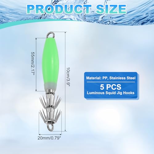Luminous Squid Jig Hooks, Squid Jigs Saltwater Glow in Dark Dual-Layer Hooks - Fit for Cuttlefish Sleeve Night Fishing - color: Luminous Green
