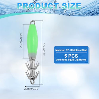 Luminous Squid Jig Hooks, Squid Jigs Saltwater Glow in Dark Dual-Layer Hooks - Fit for Cuttlefish Sleeve Night Fishing - color: Luminous Green