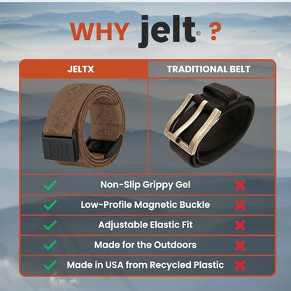 JeltX Adjustable Elastic Belts for Men and Women, Non-Slip Stretch Belt with Magnetic Belt Buckle and Grippy Gel - color: Bridger Mountain