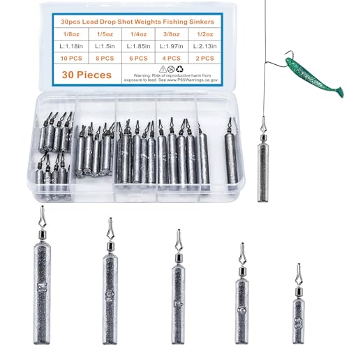 30pcs Fishing Weights Sinkers Kit, Drop Shot Weights & Fishing Sinker Assortment, Lead Fishing Weights with Barrel Swivels, Snag-Free Pencil Sinkers for Bass, Catfish in Freshwater Saltwater