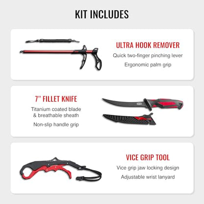 EGO FireSteel Fishing Tool Kit, 7 Pc Pro Angler Set with Pliers, Fillet Knife, Hook Remover, Line Scissors, Vice Grip Tool, Sheath & Lanyard, Freshwater & Saltwater Fishing Gear