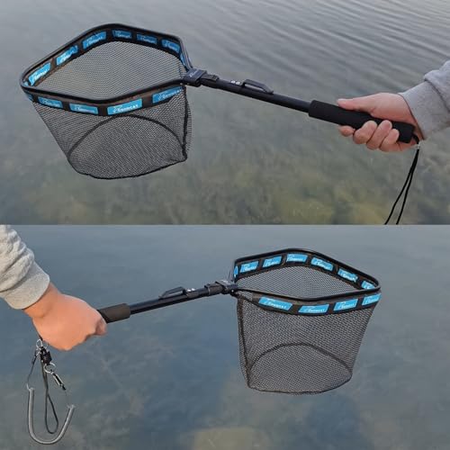 GOODCAT Floating Fishing Net with Magnetic Release, Foldable Landing Net for Kayak Boat Shore Fishing - color: B: Square-Extend Length:32.5"